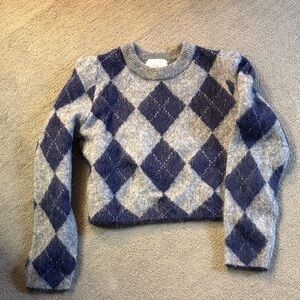 H&M Gray and Blue Argyle Women's Sweater
